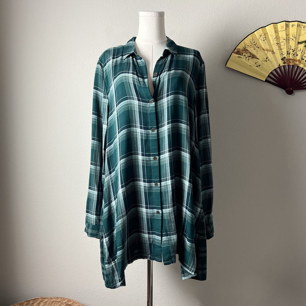 j. jill green mixed plaid double cloth tunic flannel shirt top